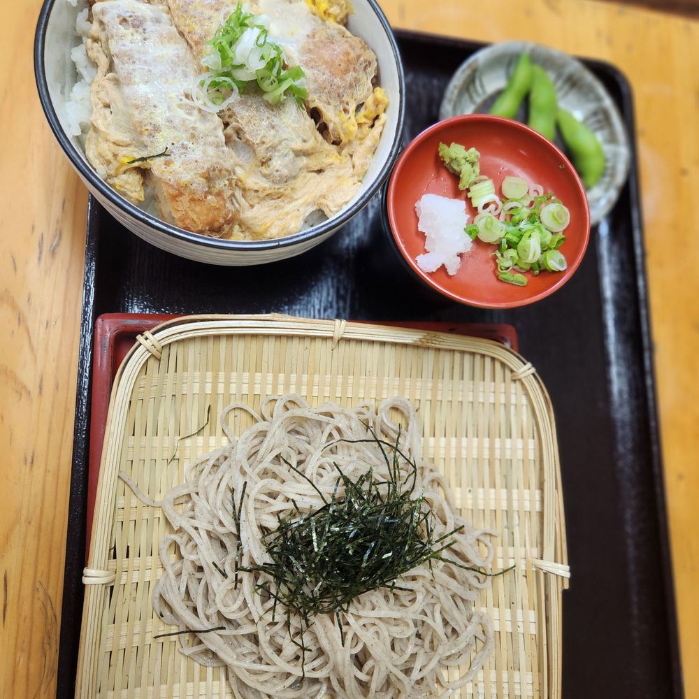 Cold soba with egg pork cutlet combo