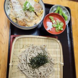 Cold soba with egg pork cutlet combo Cold soba with egg pork cutlet combo