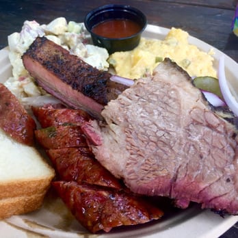 Micklethwait Craft Meats - Still dreaming about this sausage, rib, and brisket plate - Food Trucks Near Me - Austin, Texas