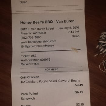 Honey Bear's BBQ - Our Bill - Barbeque Near Me - Phoenix, Arizona
