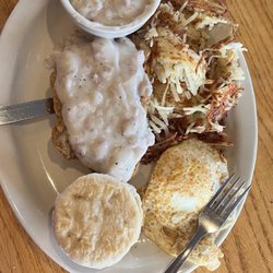 Powhatan Restaurant - 'Pocahontas Proud' - Chicken Fried Steak, 2 eggs, hash browns/hash brown casserole, biscuits, sausage gravy