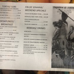 El Corral - Back of menu