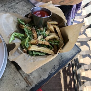 Farmer's Table - Truffle fries with Arugula excellent garlic fries - New American Near Me - La Mesa, California Farmer's Table - Truffle fries with Arugula excellent garlic fries - New American Near Me - La Mesa, California