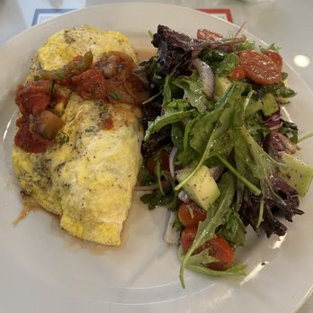 Eden Cafe - Ratatouille omelet with fresh greens salad. - Cafes Near Me - Tulare, California Eden Cafe - Ratatouille omelet with fresh greens salad. - Cafes Near Me - Tulare, California