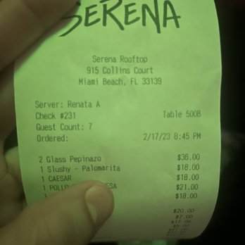 Serena - Receipt - Mexican Near Me - Miami Beach, Florida Serena - Receipt - Mexican Near Me - Miami Beach, Florida