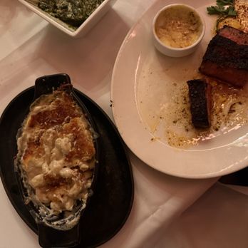 Jeff Ruby's Steakhouse - Columbus - Strip and Mac n cheese half eaten - Steakhouses Near Me - Columbus, Ohio