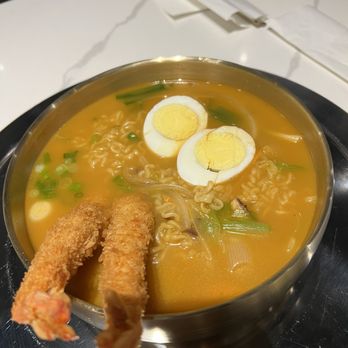 Koho Korean BBQ House - KOHO Shrimp Tempura Ramen with my special request of a hard boiled egg...I don't like yolk runny, this was very tasty - Korean Near Me - Hanover, Maryland