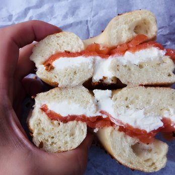 Kosher Bagels Supreme - Better angle of the bagel so you can see how much cream cheese and lox they give you. - Bagels Near Me - Springfield, New Jersey