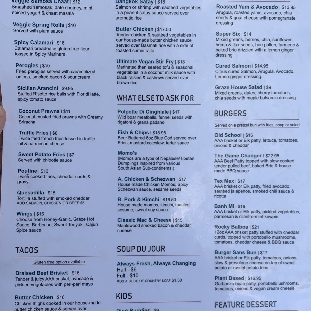 Graze - Menu - August 2019 - Bars Near Me - Canmore, Alberta Graze - Menu - August 2019 - Bars Near Me - Canmore, Alberta