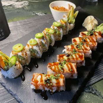 Kasa Moto - Spicy shrimp roll and salmon oshi - Japanese Near Me - Toronto, Ontario