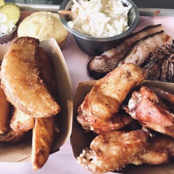Easy ‘Que - 2 Meat: Kalbi Brisket + Chicken Wings with Potato Wedges and Coleslaw - Barbeque Near Me - Kailua, Hawaii