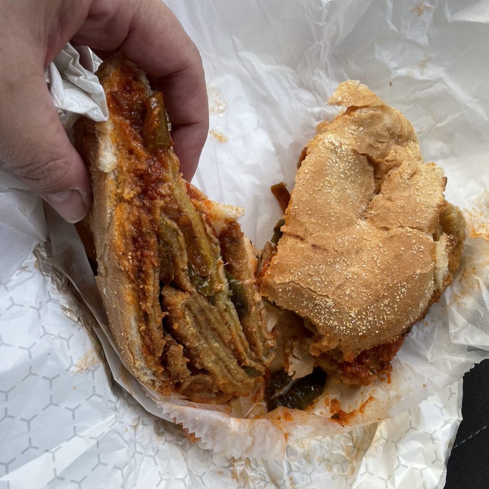 Rosa's Deli - Eggplant Parmesan on a hard roll with fried peppers added - Delis Near Me - Wallingford, Connecticut
