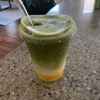Platform Coffee - Sunrise Matcha...peach syrup with almond milk! The syrup is light and not too sweet! - Coffee & Tea Near Me - Matthews, North Carolina Platform Coffee - Sunrise Matcha...peach syrup with almond milk! The syrup is light and not too sweet! - Coffee & Tea Near Me - Matthews, North Carolina
