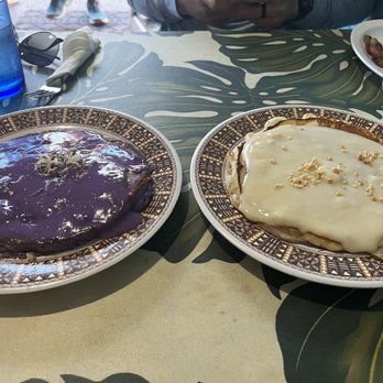 808 Grindz Cafe - Ube Pancake and MacNut Pancake with MacNilla Sauce - Cafes Near Me - Lahaina, Hawaii 808 Grindz Cafe - Ube Pancake and MacNut Pancake with MacNilla Sauce - Cafes Near Me - Lahaina, Hawaii