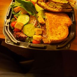 Fried green tomato BLT and side salad