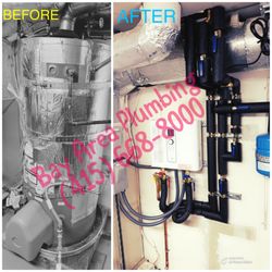 Bay Area Plumbing - Replacing gas tank water heater to electric tankless water heater in San Francisco. Hot water heater replacement.