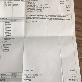 Grease Monkey - Price for a BMW oil change. Crazy huh ! Last time in was roughly $70. - Auto Repair Near Me - Prescott, Arizona Grease Monkey - Price for a BMW oil change. Crazy huh ! Last time in was roughly $70. - Auto Repair Near Me - Prescott, Arizona