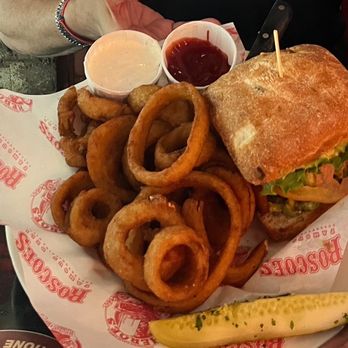 Roscoes - Chorizo burger with cold onion rings. Better than mine but definitely not epic - Delis Near Me - Chino Hills, California Roscoes - Chorizo burger with cold onion rings. Better than mine but definitely not epic - Delis Near Me - Chino Hills, California