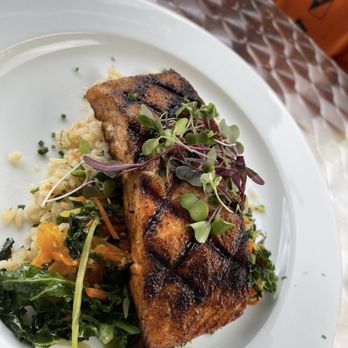 The Maine Catch - Salmon with rice and kale veggie medley - Seafood Near Me - Ogunquit, Maine
