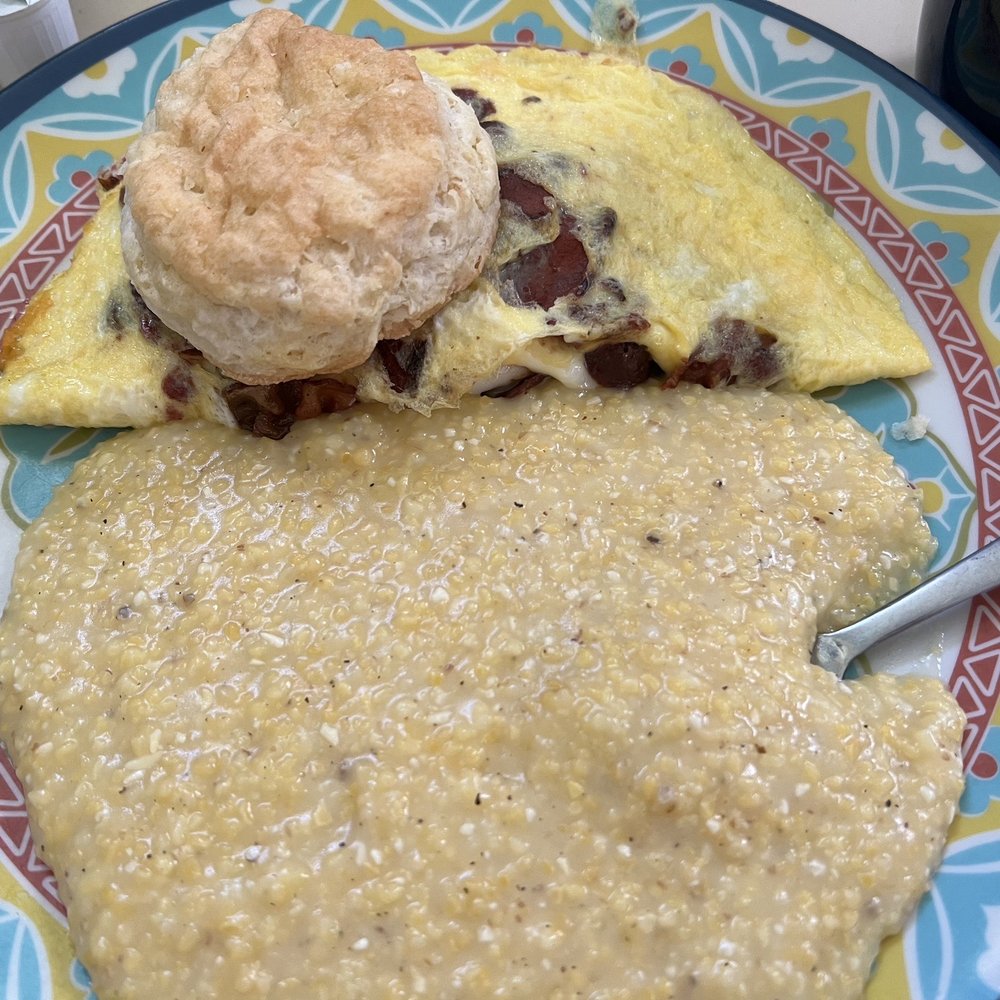 Granny's Country Kitchen - Two cheese and bacon omelet with grits and a biscuit - Southern Near Me - Carolina Beach, North Carolina Granny's Country Kitchen - Two cheese and bacon omelet with grits and a biscuit - Southern Near Me - Carolina Beach, North Carolina