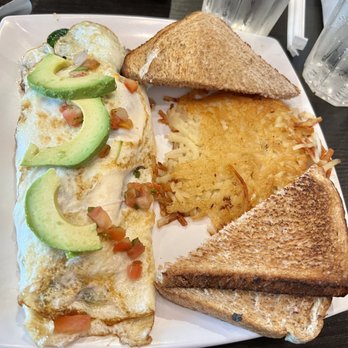 CanopyRoad Cafe - Surfer Girl Omelet with egg whites and no sour cream. Side of Hashbrowns and wheat toast - Breakfast & Brunch Near Me - Tampa, Florida CanopyRoad Cafe - Surfer Girl Omelet with egg whites and no sour cream. Side of Hashbrowns and wheat toast - Breakfast & Brunch Near Me - Tampa, Florida