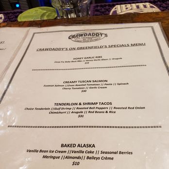 Crawdaddy's on Greenfield - Specials Menu - Nov 2023 - Southern Near Me - West Allis, Wisconsin Crawdaddy's on Greenfield - Specials Menu - Nov 2023 - Southern Near Me - West Allis, Wisconsin
