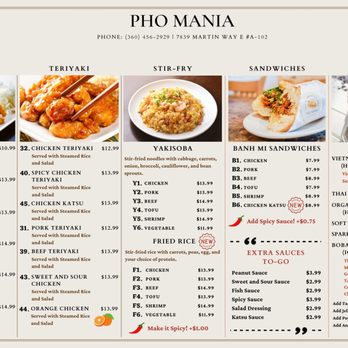 Pho Mania - Menu - Vietnamese Near Me - Lacey, Washington