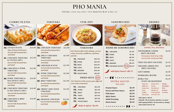 Menu photo 8 Pho Mania Lacey, WA