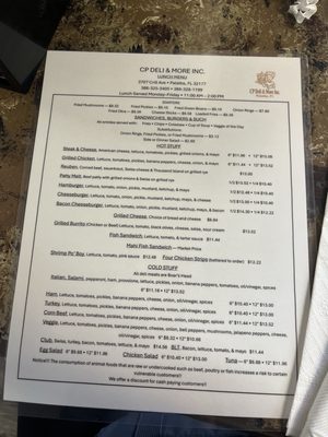 Menu photo 1 C P Deli & Sub Shop Palatka, FL Menu photo 1 C P Deli & Sub Shop Palatka, FL