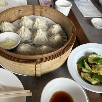 Dumpling Bites - Lunch Special: XLB with cucumbers and hot milk tea - Noodles Near Me - San Francisco, California