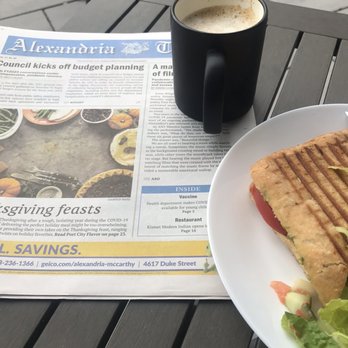 Cortado Cafe - Caramel oat milk latte and caprese panini. - Cafes Near Me - Alexandria, Virginia