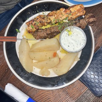 Meraki Taverna - Lamb & Chicken Souvlaki Combo Platter - Greek Near Me - Armonk, New York Meraki Taverna - Lamb & Chicken Souvlaki Combo Platter - Greek Near Me - Armonk, New York