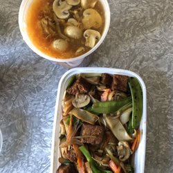 Lucky Wok - Hot and sour soup with Vegetable Chow Fun noodles and extra tofu.
