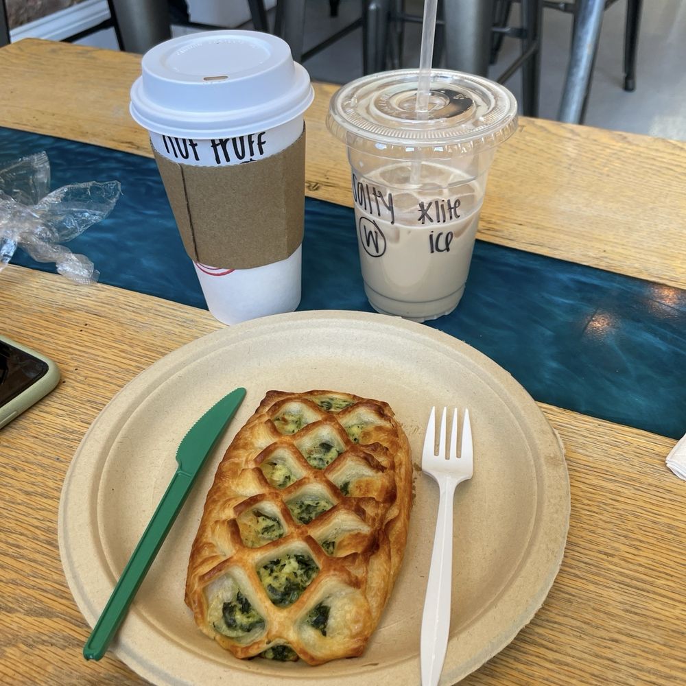 Spinach and feta danish Iced caramel latte Spinach and feta danish Iced caramel latte