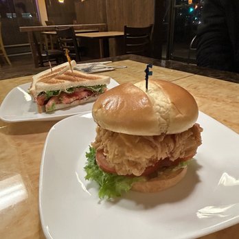 K Chicken - Crispy Chicken Burger $11.25 Behind: BLT $7.75 - Korean Near Me - Burnaby, British Columbia