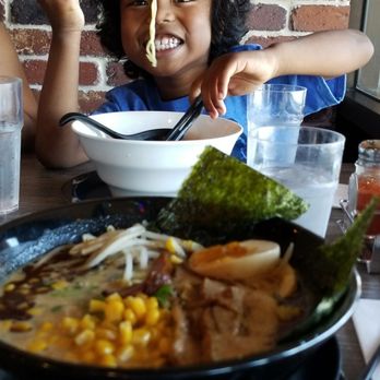 Kokoro Ramen - My black garlic pork ramen (no mushrooms), and my son enjoying his kids ramen. - Ramen Near Me - Milpitas, California Kokoro Ramen - My black garlic pork ramen (no mushrooms), and my son enjoying his kids ramen. - Ramen Near Me - Milpitas, California