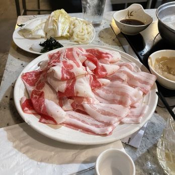 Cal Shabu - Costa Mesa - My partner's allegedly identical combo plate of beef and pork belly. - Japanese Near Me - Costa Mesa, California Cal Shabu - Costa Mesa - My partner's allegedly identical combo plate of beef and pork belly. - Japanese Near Me - Costa Mesa, California