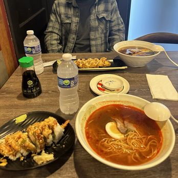 Kiraku - Spicy Shoyu Ramen with Super Crunch Roll - Sushi Bars Near Me - Gardena, California