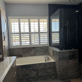 VIP Shutters - Master bath window (after) gorgeous handmade hardwood plantation shutters by VIP Shutters - Shutters Near Me - Gilbert, Arizona VIP Shutters - Master bath window (after) gorgeous handmade hardwood plantation shutters by VIP Shutters - Shutters Near Me - Gilbert, Arizona