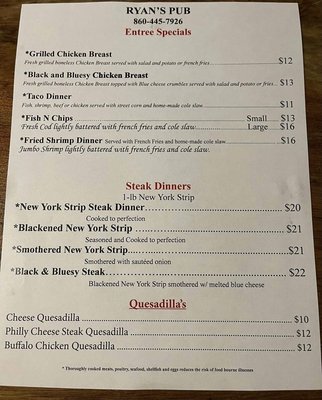 Menu photo 3 Ryan's Pub Groton, CT