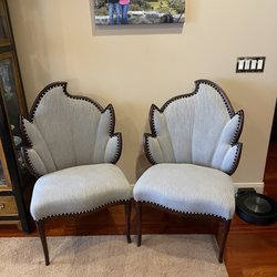 Saville's Custom Upholstered Furniture - Moms 70 year old mahogany leaf back chairs. I've only seen this design one other time.