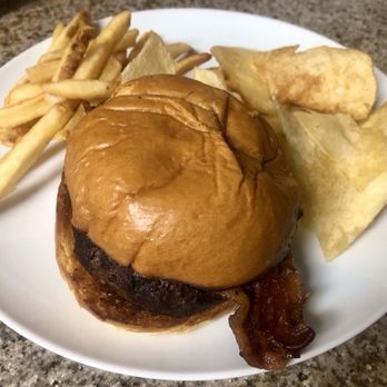 Perry’s - Novato - Burger with cheese and bacon. It comes with chips, I ordered side of fries. Juicy burger yum. - New American Near Me - Novato, California Perry’s - Novato - Burger with cheese and bacon. It comes with chips, I ordered side of fries. Juicy burger yum. - New American Near Me - Novato, California