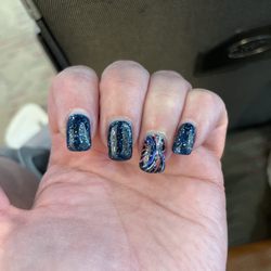 4th of July design on clear dip with gel polish