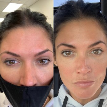 Be U Threading - Brow thread and tint! Before on left and immediately after on right! - Threading Services Near Me - San Clemente, California