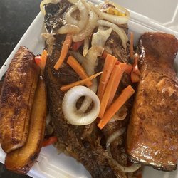 Escovitch fish, salmon, and plantains