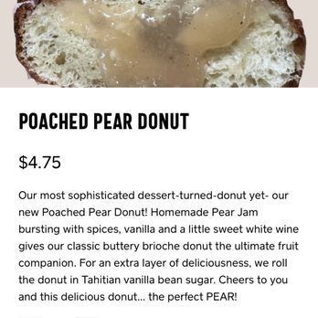 Union Square Donuts - Pouched pear donut as advertised. - Donuts Near Me - Somerville, Massachusetts Union Square Donuts - Pouched pear donut as advertised. - Donuts Near Me - Somerville, Massachusetts
