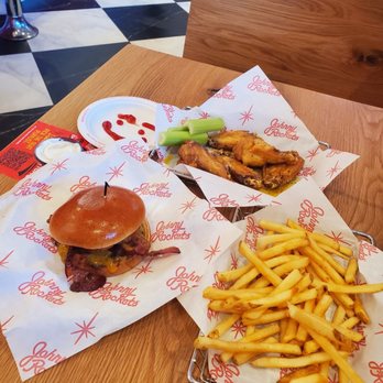 Johnny Rockets - Smoke House Burger, Fries and Garlic Parm wings - Burgers Near Me - Alhambra, California Johnny Rockets - Smoke House Burger, Fries and Garlic Parm wings - Burgers Near Me - Alhambra, California