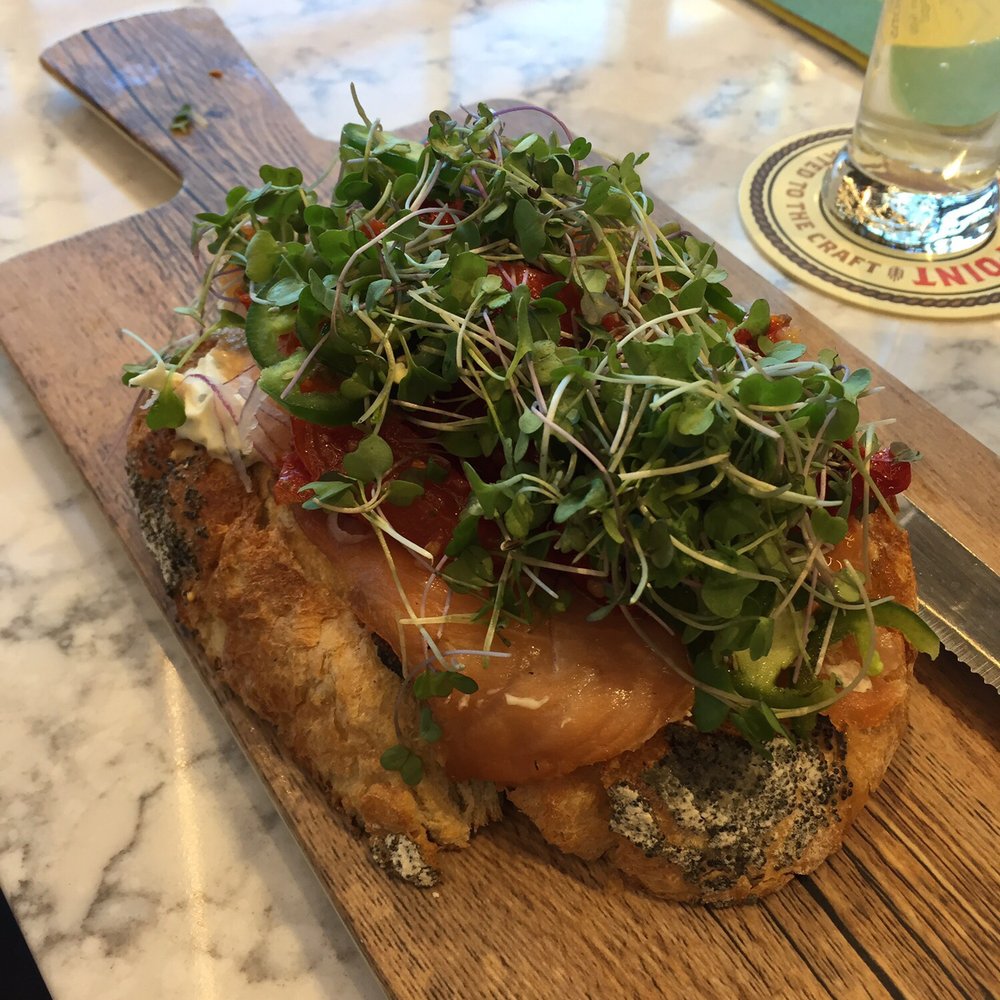 The Hangar Bar - Salmon toast. This was amazing - New American Near Me - Tustin, California The Hangar Bar - Salmon toast. This was amazing - New American Near Me - Tustin, California