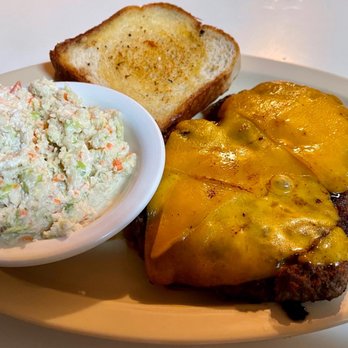 Southern Lady Restaurant - Hamburger steak with extra hoop cheese, coleslaw, and buttered Texas toast - American Near Me - Bowdon, Georgia Southern Lady Restaurant - Hamburger steak with extra hoop cheese, coleslaw, and buttered Texas toast - American Near Me - Bowdon, Georgia