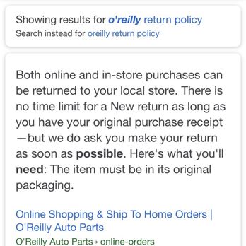 O'Reilly Auto Parts - O'Reilly return policy that they will LIE about and DENY - Auto Parts & Supplies Near Me - Riverside, California